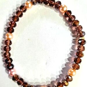 SWAROVSKI BEAD PINK PEARL ACCENT 1 SIZE STRETCH POPULAR BANGLE BRACELET